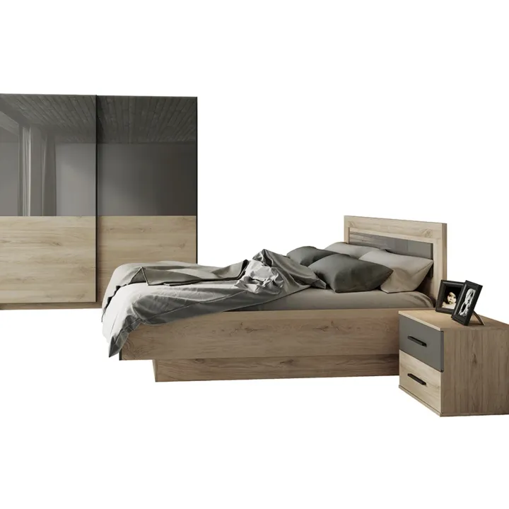 Camera da letto completa matrimoniale rovere antracite lucido Senna