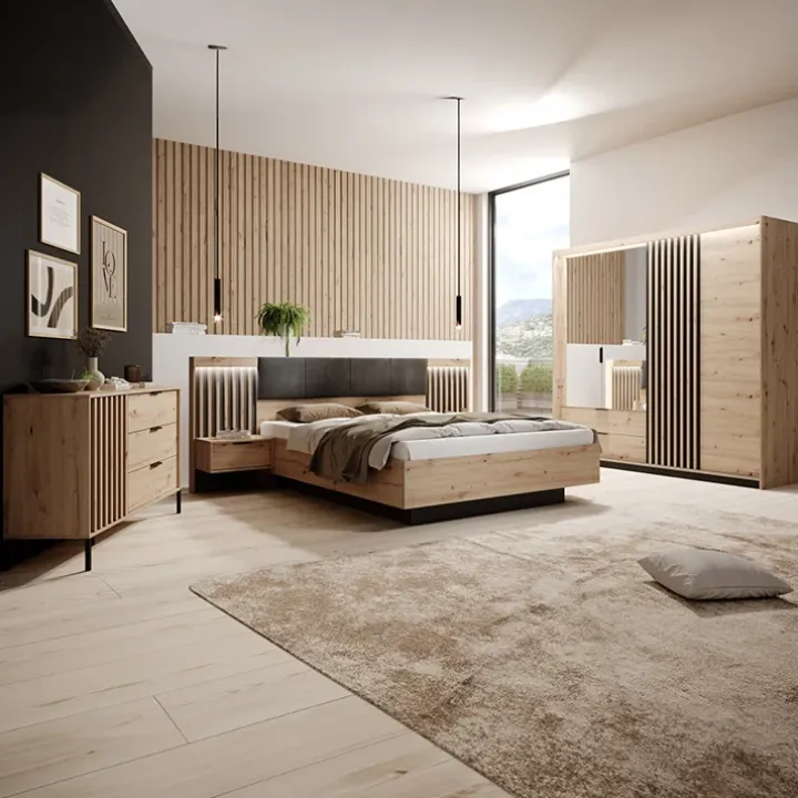 Camera da letto completa matrimoniale moderna rovere antracite Rubik