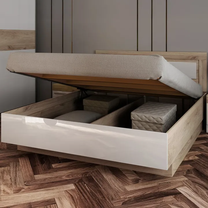 Camera da letto completa matrimoniale bianco lucido rovere sonoma Monaco