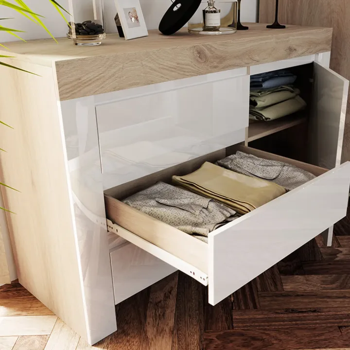 Camera da letto completa matrimoniale bianco lucido rovere sonoma Monaco