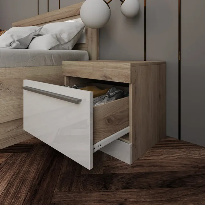 Camera da letto completa matrimoniale bianco lucido rovere sonoma Monaco
