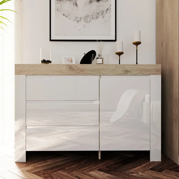 Camera da letto completa matrimoniale bianco lucido rovere sonoma Monaco