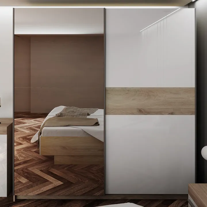 Camera da letto completa matrimoniale bianco lucido rovere sonoma Monaco