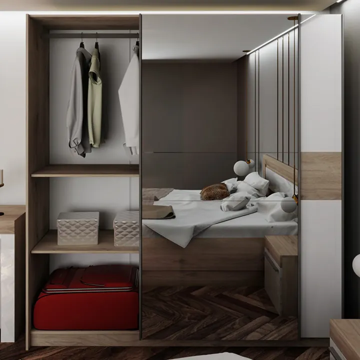 Camera da letto completa matrimoniale bianco lucido rovere sonoma Monaco