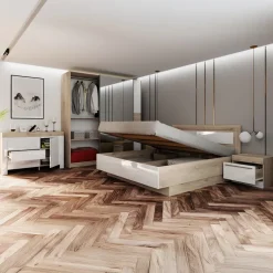 Camera da letto completa matrimoniale bianco lucido rovere sonoma Monaco