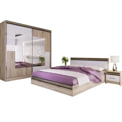 Camera da letto completa testiera trapuntata rovere bianco oro Riga