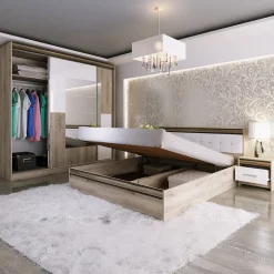 Camera da letto completa testiera trapuntata rovere bianco oro Riga