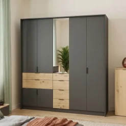 Camera da letto matrimoniale completa moderna rovere rustico e antracite Stephy