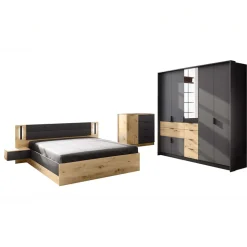 Camera da letto matrimoniale completa moderna rovere rustico e antracite Stephy