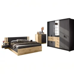 Camera da letto matrimoniale completa moderna rovere rustico e antracite Stephy