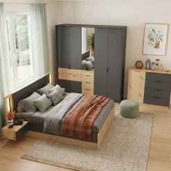 Camera da letto matrimoniale completa moderna rovere rustico e antracite Stephy