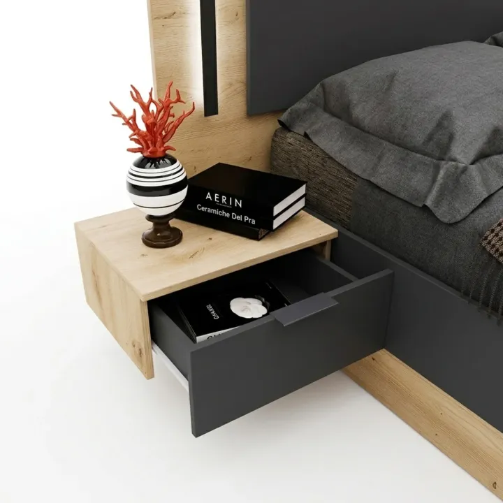 Camera da letto matrimoniale completa moderna rovere rustico e antracite Stephy