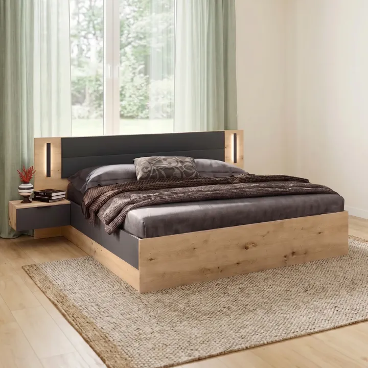 Camera da letto matrimoniale completa moderna rovere rustico e antracite Stephy