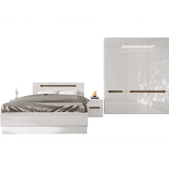 Camera da letto matrimoniale completa bianco lucido noce Biancastagno
