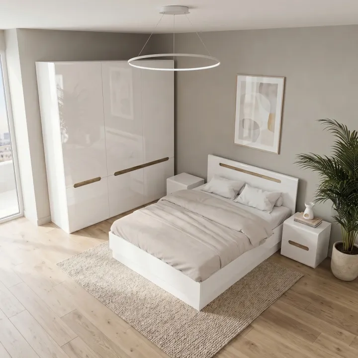 Camera da letto matrimoniale completa bianco lucido noce Biancastagno