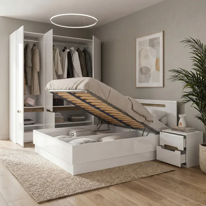 Camera da letto matrimoniale completa bianco lucido noce Biancastagno