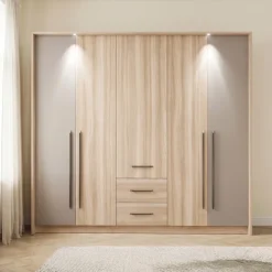 Camera da letto matrimoniale completa moderna rovere tortora Amelia