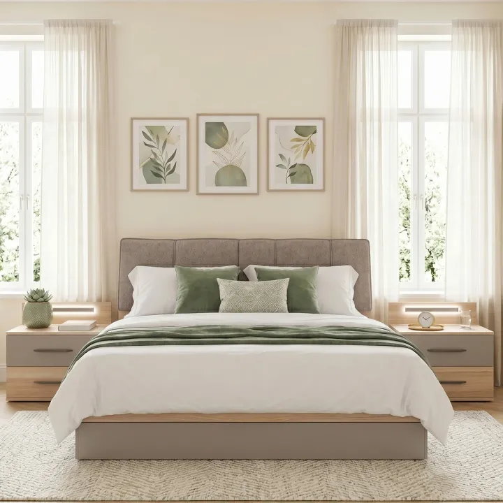 Camera da letto matrimoniale completa moderna rovere tortora Amelia