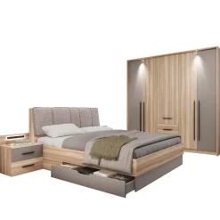 Camera da letto matrimoniale completa moderna rovere tortora Amelia
