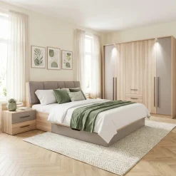 Camera da letto matrimoniale completa moderna rovere tortora Amelia