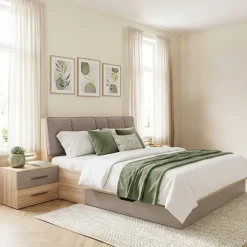Camera da letto matrimoniale completa moderna rovere tortora Amelia