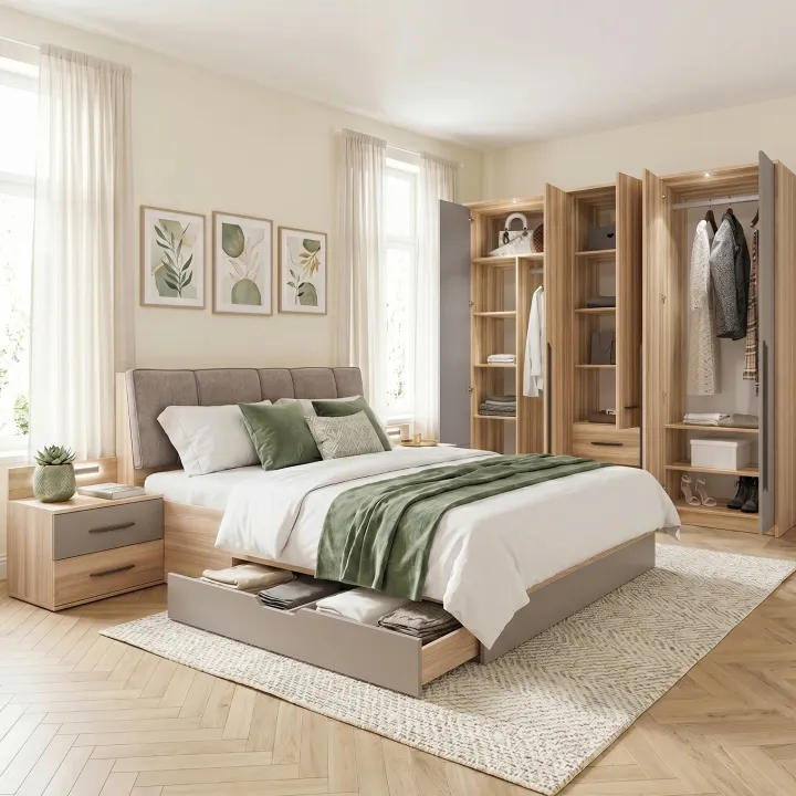 Camera da letto matrimoniale completa moderna rovere tortora Amelia