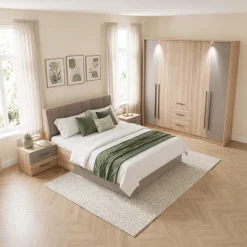 Camera da letto matrimoniale completa moderna rovere tortora Amelia
