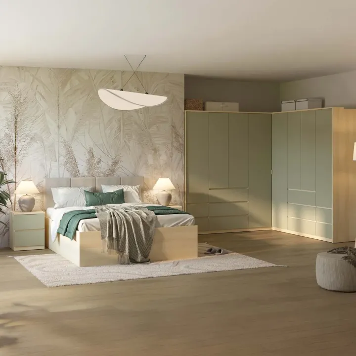 Camera da letto matrimoniale completa verde salvia rovere Elvira