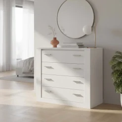 Cassettiera moderna 100x90h 4 cassetti cm bianco opaco Ombra
