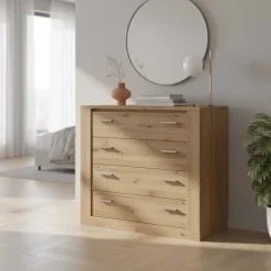 Cassettiera moderna 100x90h cm 4 cassetti rovere rustico Ombra