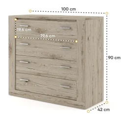 Cassettiera moderna 100x90h cm 4 cassetti rovere Ombra