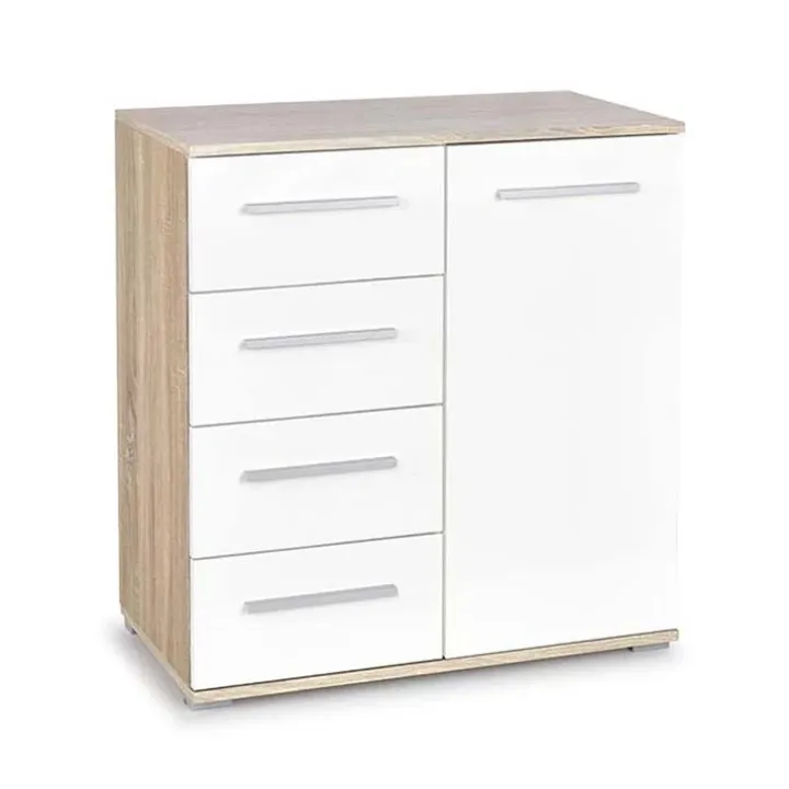 Cassettiera 77x82h cm 4 cassetti 1 anta moderna bianca rovere Viki
