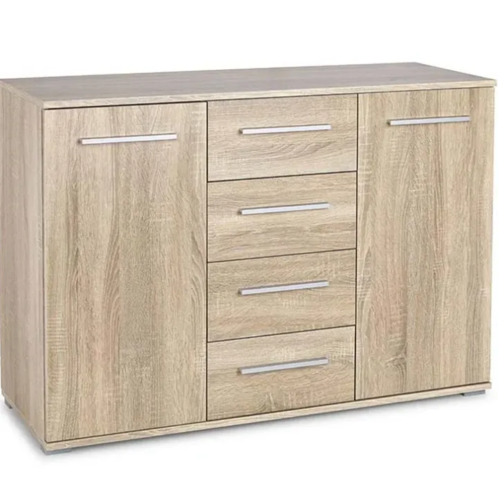 Cassettiera 116x82h cm 4 cassetti 2 ante moderna rovere Viki