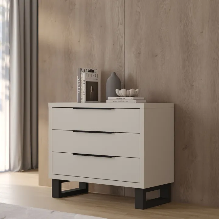 Cassettiera 100x83h cm 3 cassetti beige cashmere Petra