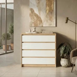 Cassettiera 93x90h cm 4 cassetti bianco rovere Sweet