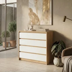 Cassettiera 93x90h cm 4 cassetti bianco rovere Sweet