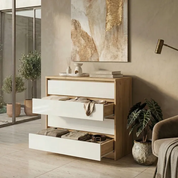 Cassettiera 93x90h cm 4 cassetti bianco rovere Sweet