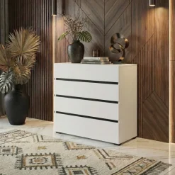 Cassettiera 80x85h cm 4 cassetti bianco opaco Lolla