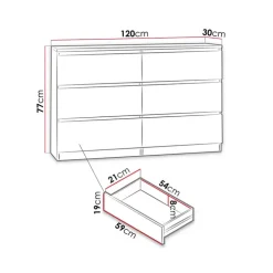 Cassettiera 120x77h cm 6 cassetti moderna nero Rotterdam