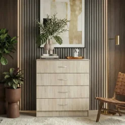Cassettiera 80x91h cm 4 cassetti moderno rovere Cavour Gihome®