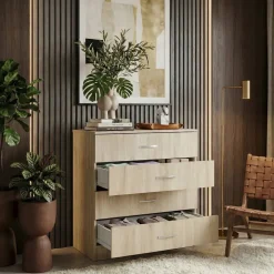 Cassettiera 80x91h cm 4 cassetti moderno rovere Cavour Gihome®