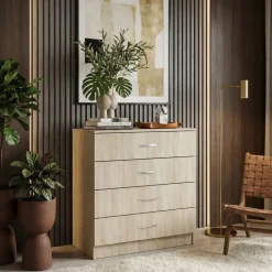 Cassettiera 80x91h cm 4 cassetti moderno rovere Cavour Gihome®