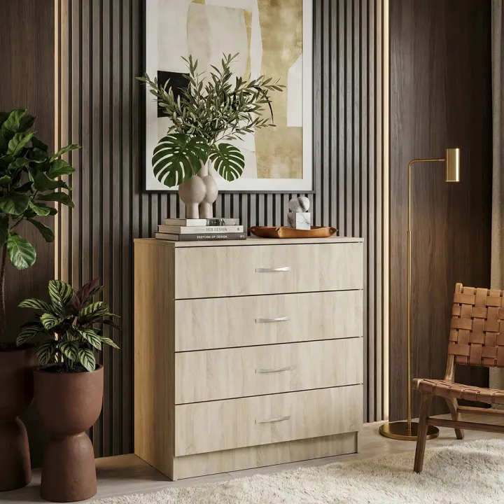 Cassettiera 80x91h cm 4 cassetti moderno rovere Cavour Gihome®
