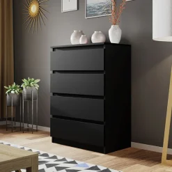 Cassettiera 70x100h cm 4 cassetti moderna nero Rotterdam