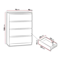 Cassettiera 70x100h cm 4 cassetti moderna nero Rotterdam