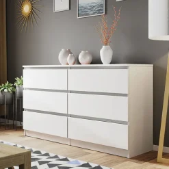 Cassettiera 139x77h cm 6 cassetti moderna bianco Rotterdam