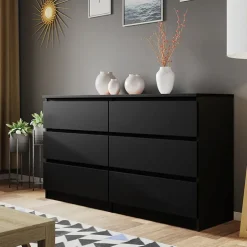 Cassettiera 139x77h cm 6 cassetti moderna nero Rotterdam