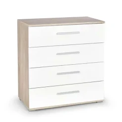 Cassettiera 77x82h cm 4 cassetti moderna bianco rovere Viki