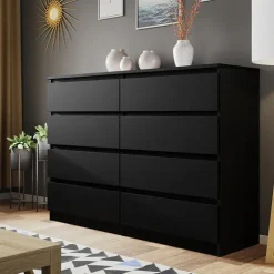 Cassettiera 139x100h cm 8 cassetti moderna nero Rotterdam