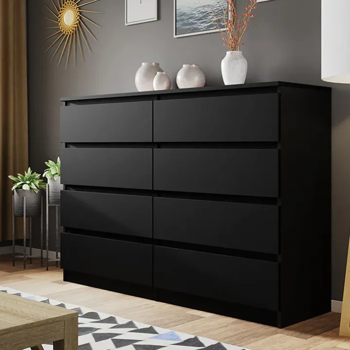 Cassettiera 139x100h cm 8 cassetti moderna nero Rotterdam